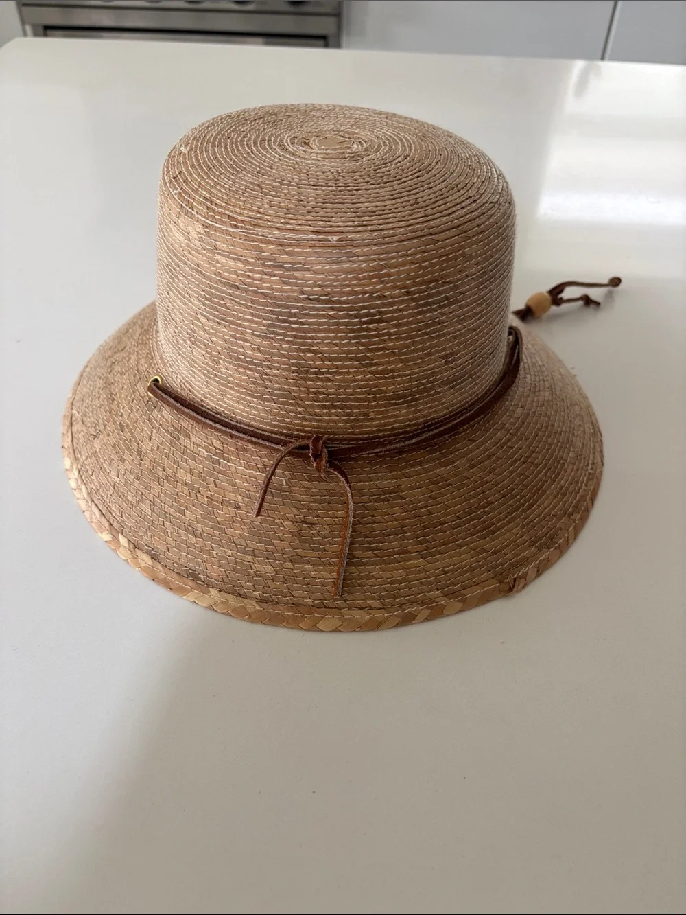 Anthropologie Woven Straw Sun Hat with Chin Tie - Brown